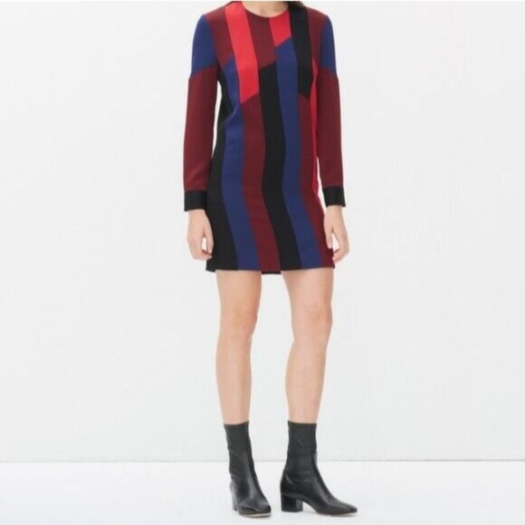 SANDRO Roberte colour block Patch crepe de chine mini dress 700$ size 2 - Picture 3 of 6